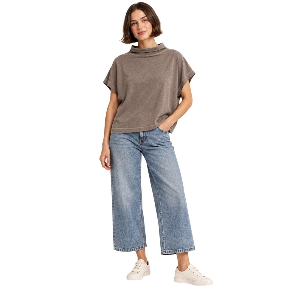 Elemente Clemente 100% Organic Cotton Mock Neck Top III US L 10-12 Taupe